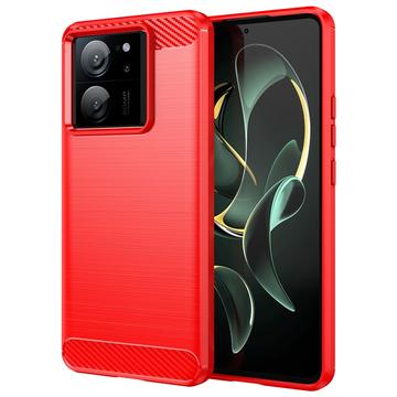 Xiaomi 13T/13T Pro Puzdro z Brúseného TPU - Uhlíkové Vlákno - Červená