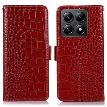 Crocodile Séria Xiaomi 14T Pro Kožené Puzdro na Peňaženku s RFID