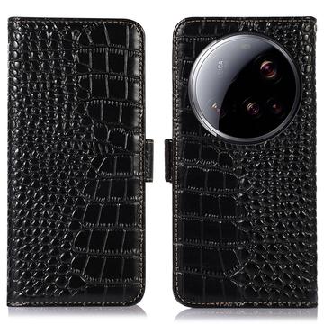 Crocodile Séria Xiaomi 15 Ultra Kožené Puzdro na Peňaženku s RFID - Čierne