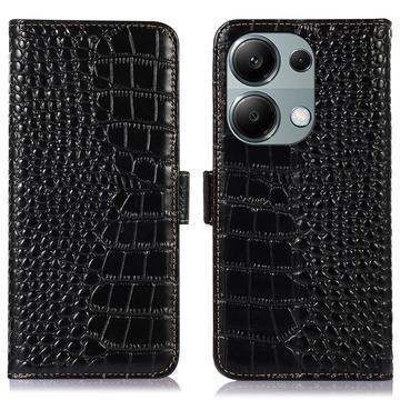 Crocodile Séria Xiaomi Redmi Note 13 Pro 4G/Poco M6 Pro Kožené Puzdro na Peňaženku s RFID - Čierne