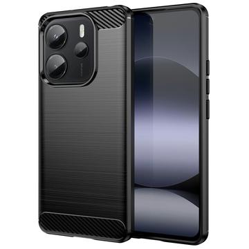 Xiaomi Redmi Note 14 4G Puzdro z Brúseného TPU - Uhlíkové Vlákno - Čierne