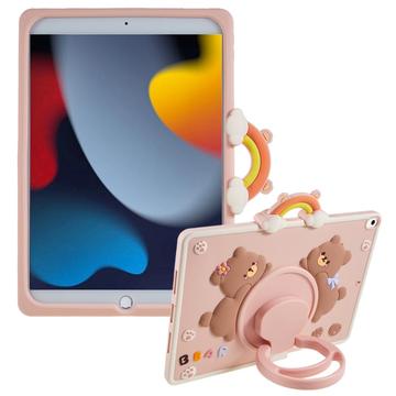 iPad 10.2 2019/2020/2021 Cartoon Bear Silicone Case with Kickstand - Pink