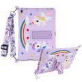 iPad 10.2 2019/2020/2021 Cute Unicorn Case with Kickstand and Strap - Purple