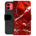 iPhone 12 mini prémiové puzdro na peňaženku - Červený mramor