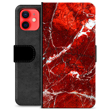 iPhone 12 mini prémiové puzdro na peňaženku - Červený mramor