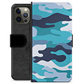 iPhone 12 Pro Max prémiové puzdro na peňaženku - Modrá kamufláž