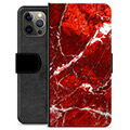iPhone 12 Pro Max prémiové puzdro na peňaženku - Červený mramor