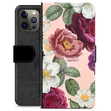iPhone 12 Pro Max prémiové puzdro na peňaženku - Romantické kvety