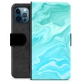 iPhone 12 Pro prémiové puzdro na peňaženku - Modrý mramor