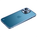 Mini kovový nárazník iPhone 13 s temperovaným sklom zadným sklom - modrá