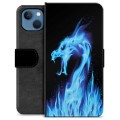 iPhone 13 prémiové puzdro na peňaženku - Modrý ohnivý drak