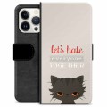 iPhone 13 Pro prémiové puzdro na peňaženku - Nahnevaná mačka