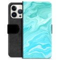iPhone 13 Pro prémiové puzdro na peňaženku - Modrý mramor