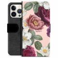 iPhone 13 Pro prémiové puzdro na peňaženku - Romantické kvety