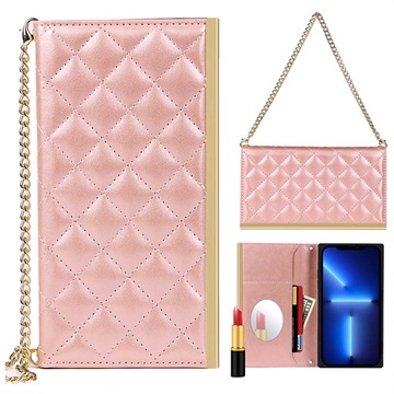 puzdro na peňaženku iPhone 13 Pro With Makeup Mirror - Rose Gold