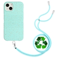 Biologicky Odbúrateľné Puzdro Série String iPhone 14 s Popruhom - Nebesky Modrý