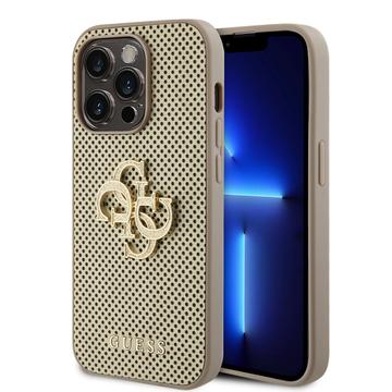 iPhone 15 Pro Guess Perforované 4G logo s trblietkami - zlaté