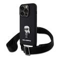 iPhone 15 Pro Karl Lagerfeld Saffiano Crossbody Metal Ikonik Case - čierny