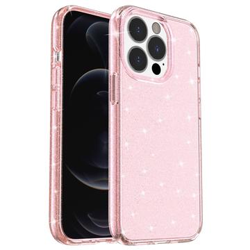 Štýlové hybridné puzdro série Glitter na iPhone 15 Pro – Ružová