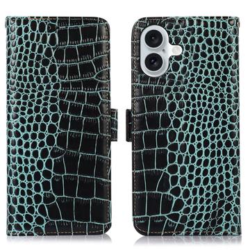 Crocodile Séria iPhone 16 Kožené Puzdro na Peňaženku s RFID