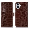 Crocodile Séria iPhone 16 Plus Kožené Puzdro na Peňaženku s RFID