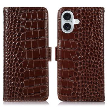 Crocodile Séria iPhone 16 Plus Kožené Puzdro na Peňaženku s RFID