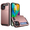 iPhone 16 Pro Hybridné Puzdro s Posuvným Držiakom na Karty - Ružové zlato