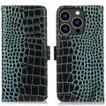 Crocodile Séria iPhone 16 Pro Max Kožené Puzdro na Peňaženku s RFID