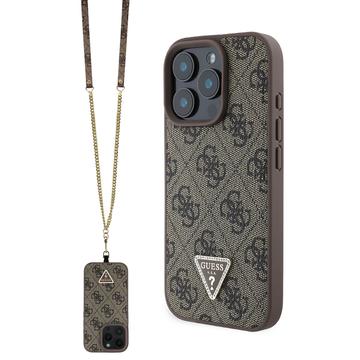 iPhone 16 Pro Max Guess 4G Strass Triangle Metal Logo Case with Crossbody Strap