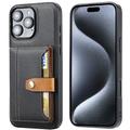 iPhone 16 Pro Max Retro Štýl Puzdro s Peňaženkou - Čierna