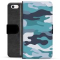 iPhone 5/5S/SE prémiové puzdro na peňaženku - Modrá kamufláž