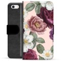 iPhone 5/5S/SE prémiové puzdro na peňaženku - Romantické kvety