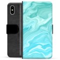 iPhone X / iPhone XS prémiové puzdro na peňaženku - Modrý mramor