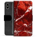 iPhone X / iPhone XS prémiové puzdro na peňaženku - Červený mramor