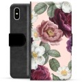 iPhone X / iPhone XS prémiové puzdro na peňaženku - Romantické kvety
