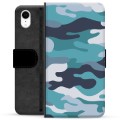 iPhone XR prémiové puzdro na peňaženku - Modrá kamufláž