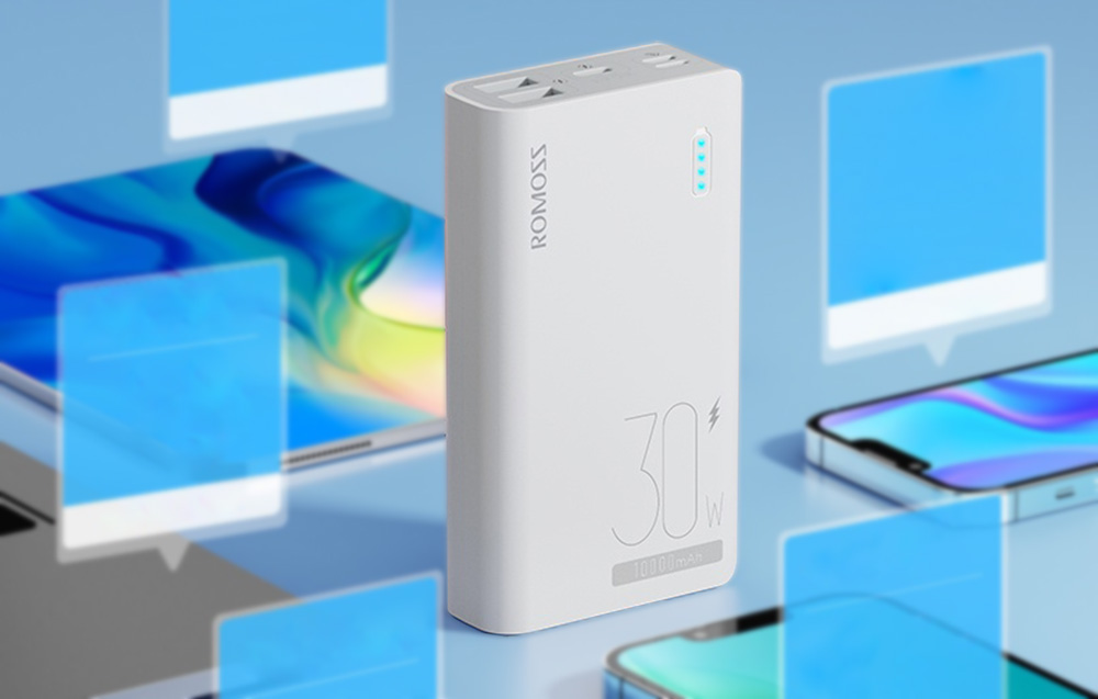 Romoss Sense 4S Pro 10000mAh/30W Power Bank - 2xUSB-A, USB-C - White